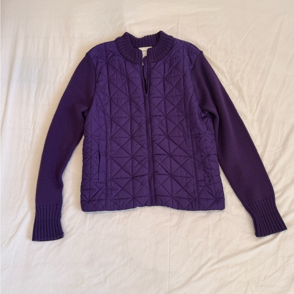 Coldwater Creek Purple Zip Up Jacket, Sweater Sleeves, Puffy Vest, Size M